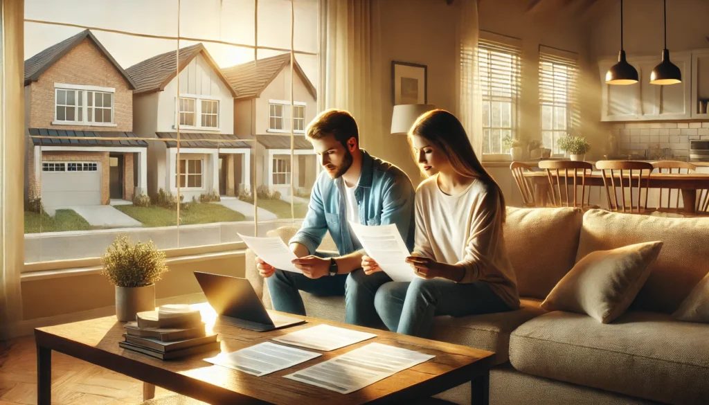 First Time Homebuyers Reviewing Mortgage Options