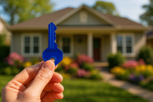 A Hand Holding a Bold Coloured House Key