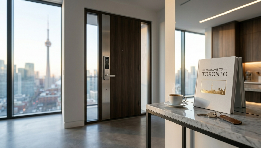 Modern condo entryway reflecting the new Toronto Airbnb regulations 2026.