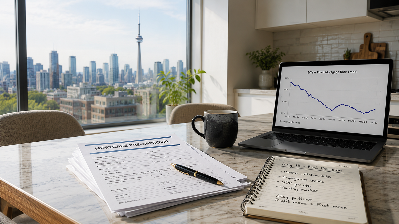 Toronto couple reviewing mortgage options before the July 2026 Bank of Canada rate decision