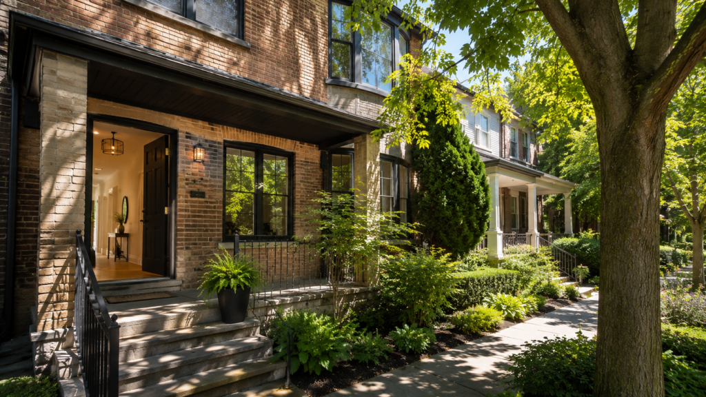 Toronto couple viewing a home for sale on a sunny summer afternoon in the GTA