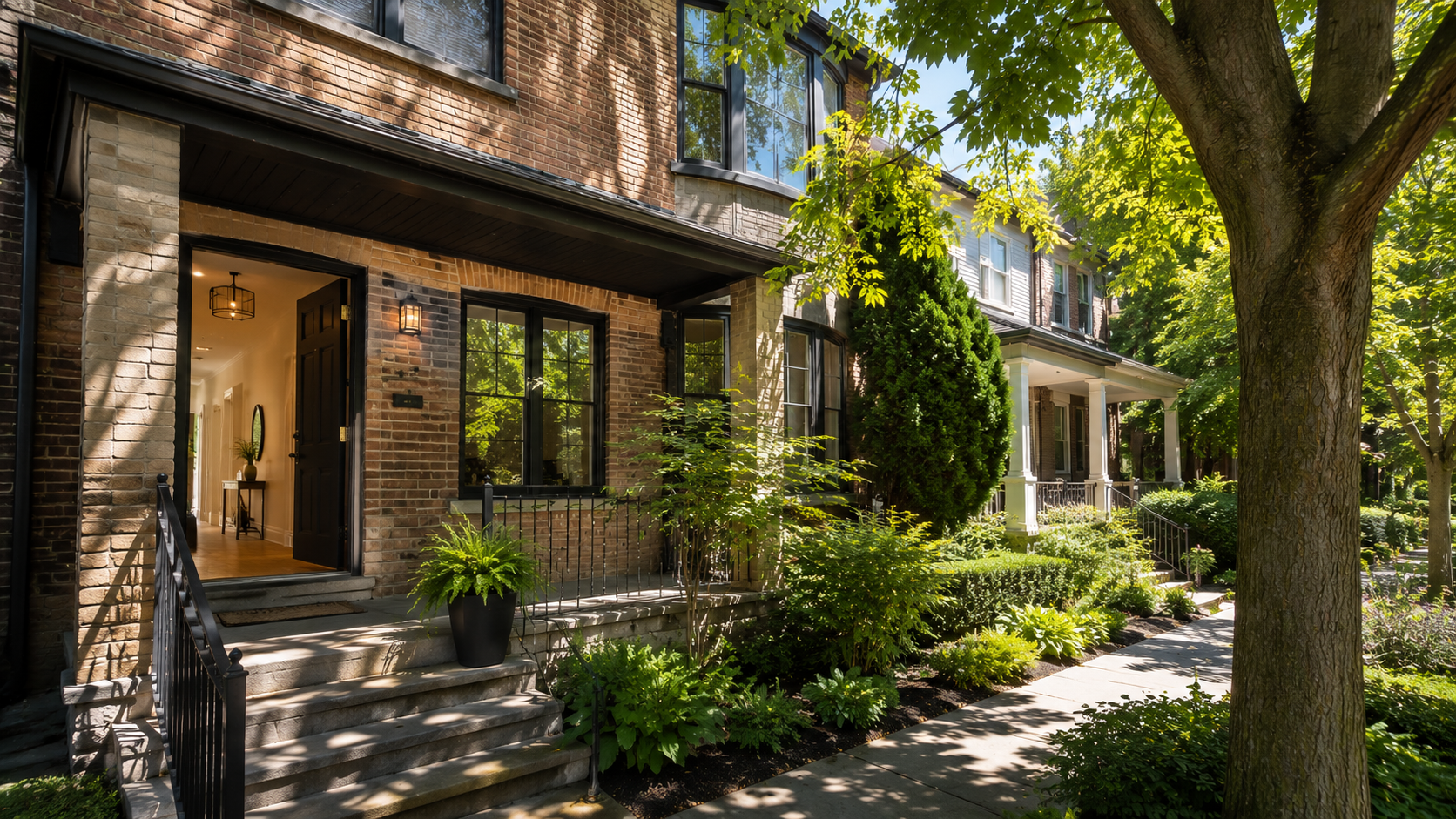 Toronto couple viewing a home for sale on a sunny summer afternoon in the GTA